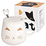 SHENDONG Tasse chat blanc Jolie tasse à café en céramique avec couvercle et cuillère Kawaii Nouveauté Morning Cup Tasses à ...