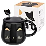 SHENDONG Tasse chat noir Jolie tasse à café en céramique avec couvercle et cuillère Kawaii Nouveauté Morning Cup Tasses à ...