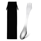 SIDQHICAC Fourchette fourchette et couteau en acier inoxydable 3 en 1 pour camping avec bord dentelé et sac de rangement ...