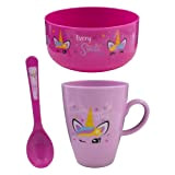 SMART Unicorn Smile Set petit déjeuner 3 pièces pour enfant avec tasse et cuillère, set de vaisselle pour enfants avec ...
