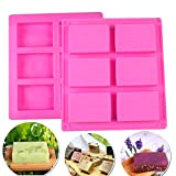 Soap Mold, 2Pcs 6 Cavity Rectangle Silicone Mould for Candy Chocolate Cake & Make Your Own Homemade Bar Soap 6 ...