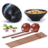 Sosayet Bols à ramen en céramique, 2 Ensembles bol japonais vintage avec baguettes et cuillère, bol en céramique pour Ramen, ...
