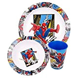 Spiderman Ensemble de vaisselle pour enfant avec assiette, bol à céréales et tasse (réutilisable)