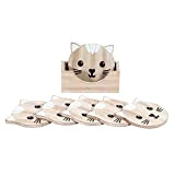 SPOTTED DOG GIFT COMPANY Dessous de verres en forme de tête de chat 6 en bois/support inclus - idée cadeau ...