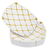 STACKABLES ~ Lot de 20 assiettes carrées ~ Assiettes blanches avec motif doré ~ Vaisselle multi-usage en plastique rigide réutilisable ...