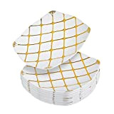 STACKABLES ~ Lot de 20 assiettes carrées ~ Assiettes blanches avec motif doré ~ Vaisselle multi-usage en plastique rigide réutilisable ...
