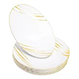 STACKABLES ~ Lot de 20 assiettes en plastique rigide ~ 20,3 cm assiettes blanches avec motif doré ~ Ensemble d'assiettes ...