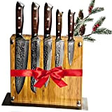 Stallion Ironwood Bloc à couteaux damassé en acier damassé japonais (VG10) – Set de couteaux damassés en manche en bois ...