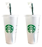 Starbucks Lot de 2 gobelets réutilisables Venti givrés avec couvercle et paille verte avec bouchon