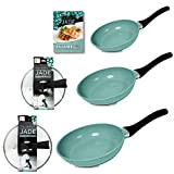 STARLYF JADE PAN (l'Original) SET 5-PIÈCES, 3 poêles + 2 couvercles en verre, surfaces antiadhésives, cuisine saine avec livret de ...