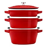 STAUB La Cocotte Set de 3 casseroles rondes en fonte cerise rouge