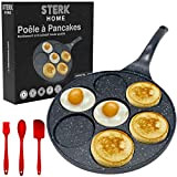 STERK HOME - Poêle à Pancakes 26cm - Poêle à Crêpes - Façon Pierre Noire - Revêtement Anti-Adhésif - Fonte ...