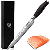 Sunlong Couteau à sashimi Couteau à sushi 8 pouces Couteau japonais Yanagiba en acier damas martelé - Manche en ébène ...
