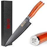 Sunlong Couteaux de chef 20,32cm Gyuto - Japonais en acier damas - Poignée naturelle en bois de rose
