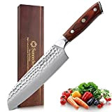 Sunnecko Couteau Cuisine de 18 cm, Couteau Japonais de Cuisine Professionnelle en Acier Inoxydable Allemad, Couteau Santoku Chef avec Manche ...