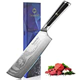 Sunnecko Couteau Cuisine Lame 18cm, Couteau Japonais en Acier Damas 73 Couches, Couteau de Cuisine Professionnel Nakiri avec Poignée en ...