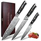Sunnecko Couteaux de Cuisine 3pcs, Couteau Cuisine 20cm + Couteau à Viande 20cm + Couteau Multifonctionnel 13cm, Couteau Japonais Lame ...