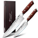 Sunnecko set Couteau Cuisine Couteau de chef 20cm+ Couteau utilitaire 13cm Couteau Lame tranchante avec coup de marteau Couteau professionnel ...
