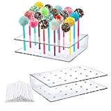 Support Sucette 2 Pièces Presentoir Sucette Acrylic Présentoir à Cake Pops Transparent Lollipop Stand avec 100 Pop Cake Batonnet pour ...