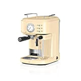 Swan Retro One Touch SK22150CN Machine à Café Express Semi-automatique, Espresso et Cappucino, 15 Bar, Mousseur avec Réservoir à Lait ...