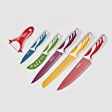 Swiss Line Lot de 5 couteaux multicolore avec couteau Chef, couteau à pain, couteau à viande, éplucheur et couteau à pizza ...