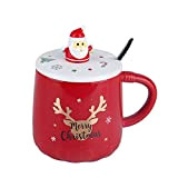Tasse à café de Noël, Tasses à thé en céramique Père Noël avec couvercle 3D et cuillère, 14OZ Nouveautés tasses ...