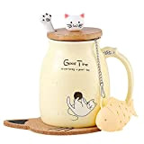 Tasse à café en céramique en forme de chat avec joli couvercle de chaton, cuillère en forme de patte de ...