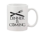 Tasse à café et thé en céramique blanche « Dinner is Coming »