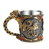 Tasse à café vintage médiévale en acier inoxydable motif dragon steampunk donjons et dragons Gear Cyborg Gold Dragon Chope à ...