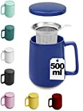 Tasse à Thé avec Infuseur et Couvercle - 500 ml - Céramique - Lavable au Lave-vaisselle - Bleu
