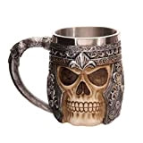 Tasse en acier inoxydable à tête de mort, tasse à boire pour guerrier Viking, chope à bière à tête de ...