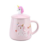 Tasse Licorne,Tasses à café en céramique avec couvercle et cuillère pour les filles, Animaux Mug Bureau Accueil Tasse à thé ...