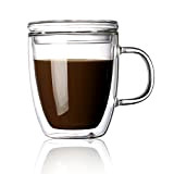 Tasses à café avec Couvercle, Tasses à Double paroi Isotherme en Verre Borosilicate pour Boire Thé, Latte, Espresso, jus, ou ...