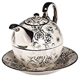 TEA fOR oNE service à thé avec théière et tasse à thé + soucoupe teekännchen théière blanc argent