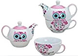 Tea For One Set Comprising Porcelain Teapot Cup Owl Design in Gift Box by Kamelio