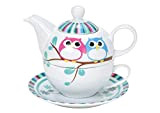 Tea for One Set de thé avec théière, tasse et soucoupe Motif chouette