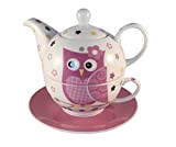 Tea for one Set thé 3 pièces en porcelaine avec théière + tasse + soucoupe 14 cm rose