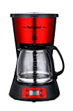 Techwood Cafetière Programmable à filtre Rouge Inox 1,5L (12 tasses) TCA-1295, 1000W Carafe en Verre Gradué, Système Anti-Gouttes, Maintien au ...