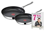 Tefal Jamie Oliver Cook's Direct E304S2.JO7 Lot de 2 Poêles à Frire 24, 28 cm Compatible Induction Passe au Lave-Vaisselle ...