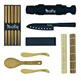 TEXOLIQ® Kit Sushi Complet avec Appareil Moule Rouleau a Maki Bazooka Plaquiste Maker à Sushis, Comprend Tupperware pour Faire Sushi, ...