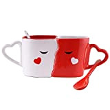 THE TWIDDLERS Embrasser Tasses, Grandes Mugs Couple Céramique avec Cuillères & Boîte-Cadeau - Cadeau de Noël pour Elle & Lui