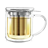 Théière à tasse unique Teabloom (240 ml) - Tasse en verre à double paroi avec panier infuseur et couvercle pour ...