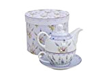 Théière avec motif lavande pour une personne - Théière, tasse et soucoupe - En porcelaine - Avec coffret cadeau - ...