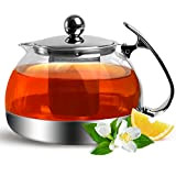 Théière avec passoire thé en acier inoxydable verre 1,2 litres boisson chaude froide glaçon