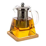 Théière carrée en verre avec infuseur, 950 ml, théière avec passoire, bouilloire et sous-verre infuseur, parfait pour le thé et ...
