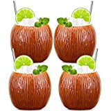 Tiki Mugs – Lot de 4 tasses en céramique en forme de noix de coco en forme de tasse hawaïenne ...