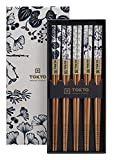 ToKYO Design - Flora Japonica Baguettes à sushi en bois Lot de 5 paires de baguettes asiatiques japonaises Bleu/blanc 22,5 ...