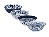 TOKYO DESIGN Flora Japonica Lot de 4 bols à pâtes en porcelaine asiatique Bleu/blanc Ø 21 cm env. 1100 ml