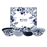 TOKYO design studio Flora Japonica Set de 4 Bols Bleu-Blanc, Ø 14,8 cm, Hauteur 7 cm, env. 500 ML, Porcelaine ...