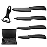 TonStyle Couteaux en céramique, Couteau de Cuisine Ensemble en céramique Couteau de Chef avec Éplucheur pour Fruit et Légume (Noir)